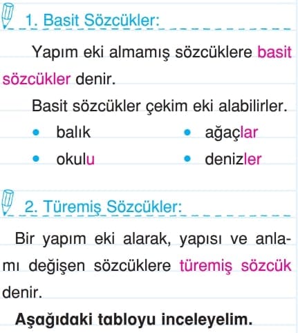 Sözcük Bilgisi Türkçe 4.Sınıf Konu Anlatımı Örnekler