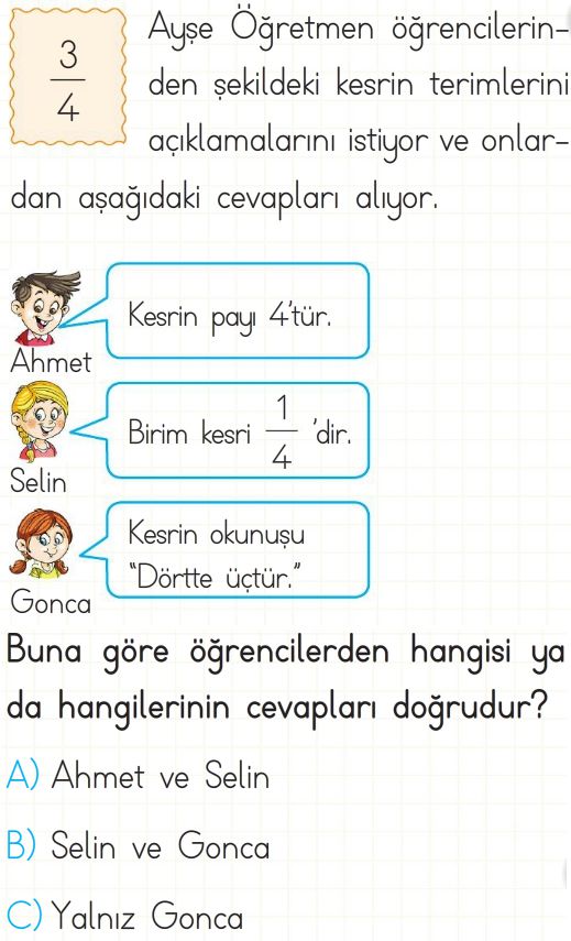 Kesirler Test Çöz 3. Sınıf Matematik Testleri Yeni Nesil