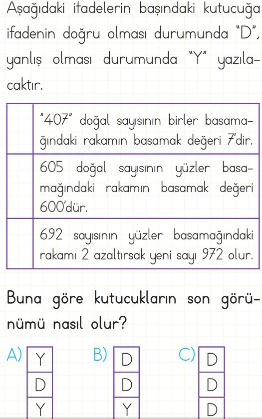 Doğal Sayılar Test Çöz 3. Sınıf Matemat,k Yeni Nesil Sorular