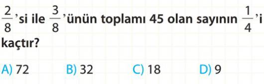 Kesrin Belirtilen Kadar Kısmını Bulma Test Çöz 4. Sınıf Matematik Testleri