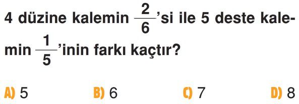 Kesrin Belirtilen Kadar Kısmını Bulma Test Çöz 4. Sınıf Matematik Testleri