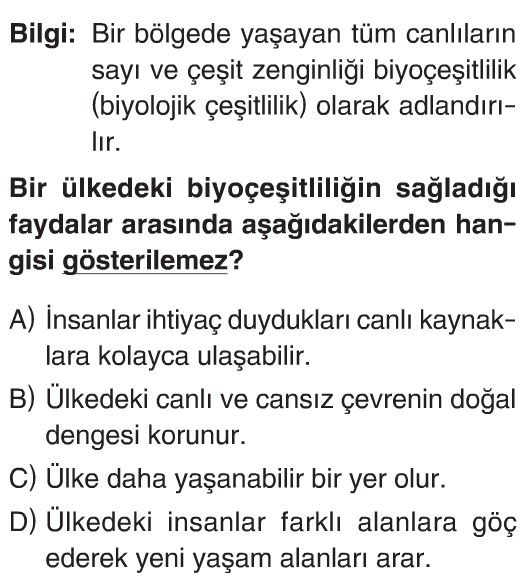 Biyoçeşitlilik Test Çöz 5. Sınıf Fen Bilimleri Testleri Yeni Nesil Sorular