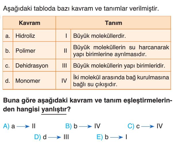 Organik Bileşikler Test Çöz 9. Sınıf Biyoloji Yeni Nesil Sorular